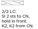 2/2 LC: Sl 2 sts to CN, hold in front. K2, K2 from CN.